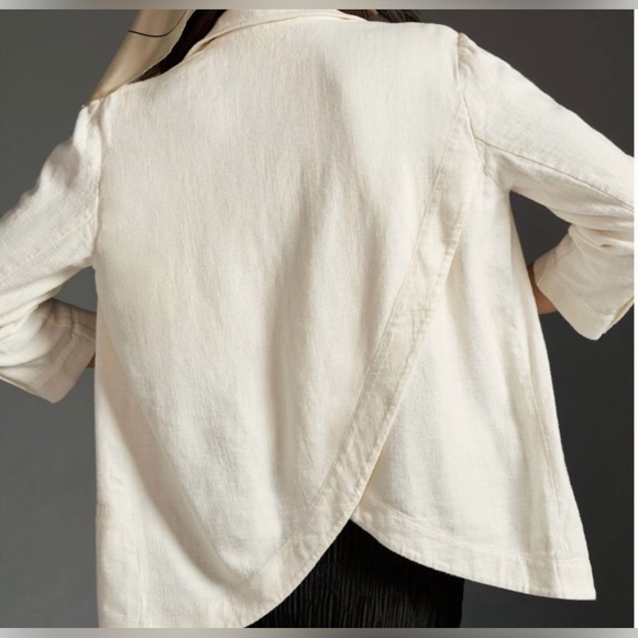 Anthropologie Cream Linen Blazer Tulip Back 14 - Picture 5 of 8